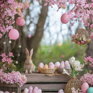 Pink Easter Digital Background Instant Download