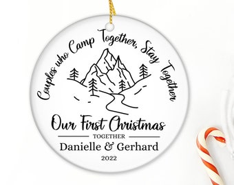 Personalized Gift for First Christmas Married Ornament, Camping Ornament, Engagement Ornament, Travel Ornament, Hiking Ornament