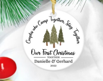 Personalized Gift for First Christmas Married Ornament, Camping Ornament, Engagement Ornament, Travel Ornament, Hiking Ornament