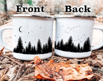 Constellation Camp Mug, Constellations Mug, Forest Mug, Adventure Hiking Mug, Hiking Lover Gift, Enamel Camping Mug