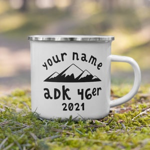 Personalized Adirondack 46er Enamel Camping Mug | adk 46er gift | Hiking Mug | Hiking Lover Gift | Nature Lover Gift | 12 OZ Enamel Mug