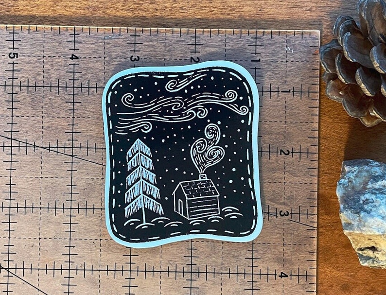 Sticker Drawings Rustic Rustic Log Cabin in the Woods Sticker, Tumbler Stickers, Car Decal for ...
