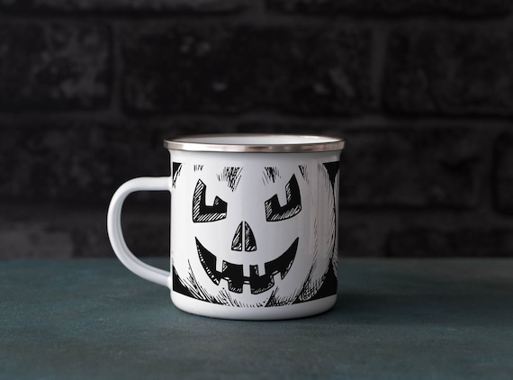 Something Wicked Pumpkin Mug, Halloween Mug, Fall Pumpkin Mug, Campfire Mug, Halloween Enamel Mug, Halloween Coffee Mug, 12 oz Enamel Mug