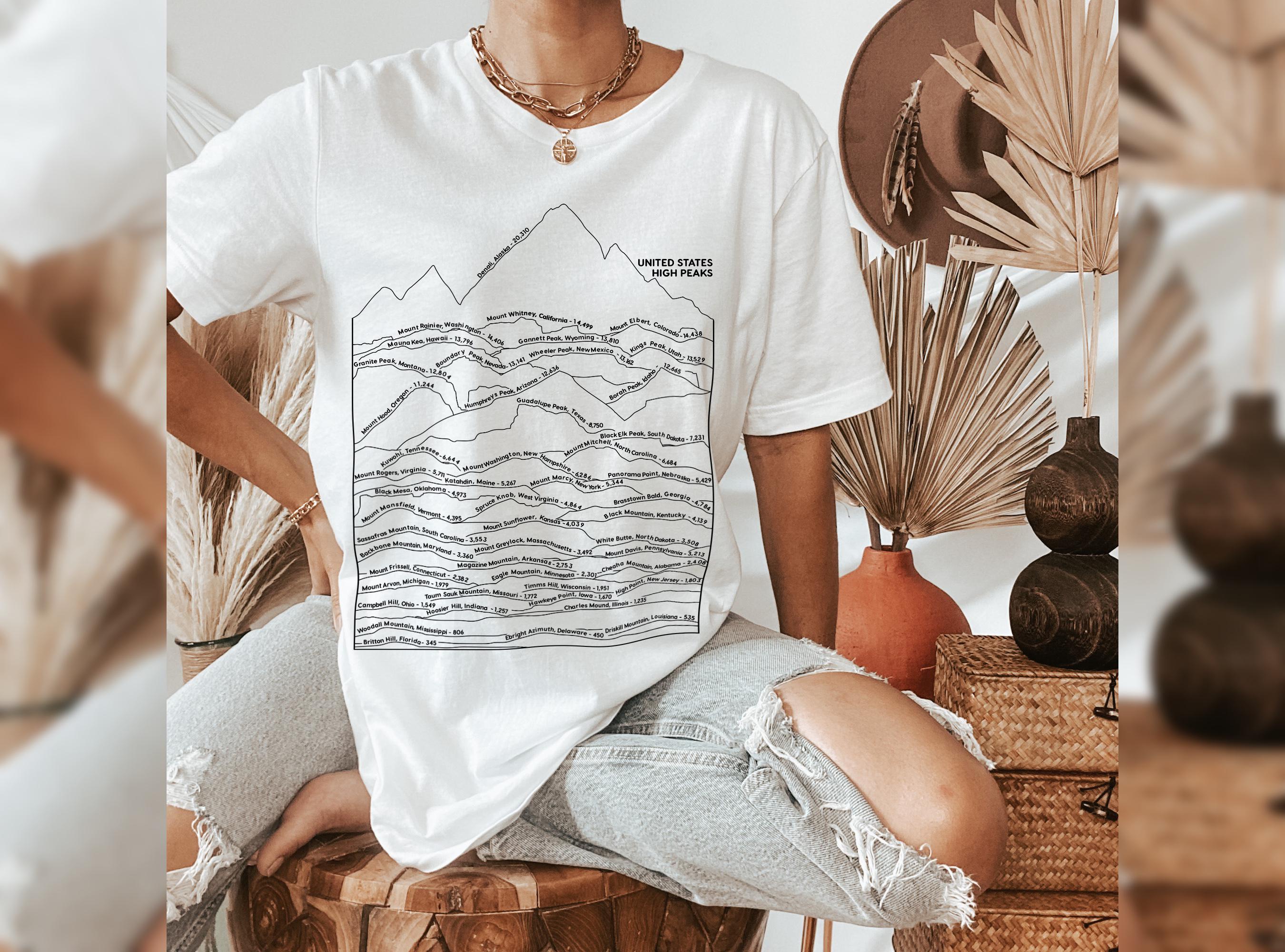 50 State High Points T-shirt: U.S. Highest Peaks Silhouette Tee 
