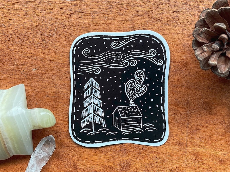 Sticker Drawings Rustic Rustic Log Cabin in the Woods Sticker, Tumbler Stickers, Car Decal for ...