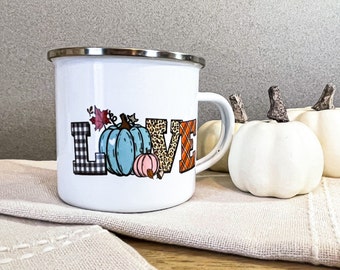 Herbst Liebe Emaille Becher, Herbst Kaffeebecher, Halloween Becher, Herbst Kürbis Becher, Lagerfeuer Becher, Halloween Emaillebecher, Halloween Kaffeebecher