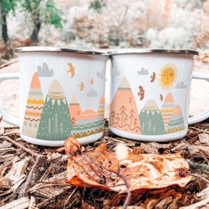 Mountain Mug | Unbreakable Mug | Child Tin Mug | Children's Cup | Enamel Camping Mug | Hiking Mug | 12 OZ Enamel Mug