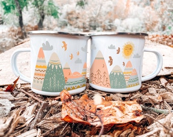 Mountain Mug | Unbreakable Mug | Child Tin Mug | Children's Cup | Enamel Camping Mug | Hiking Mug | 12 OZ Enamel Mug