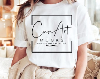 Gildan 64000 White T-Shirt Mockup, High-Quality Blank Tee Design, Perfect for Print-On-Demand and Product Listings Woman Model Mock Template