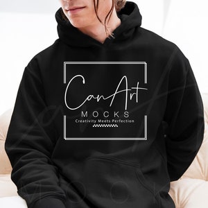 Gildan 18500 Schwarz Mockup, Schwarzer Hoodie Mockup Männlich, Kapuzen Sweatshirt Vorlage, Gildan Pullover Hoodie Mockup für Print On Demand Grafik