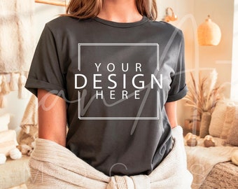 Bella Canvas 3001 Mockup Asphalt T-Shirt Mockup Bella Canvas Asphalt Mockup BC 3001 Woman Model High-Quality Trendy Mockup Template Download