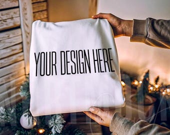 Gildan 18000 White Sweatshirt Mockup, Flatlay Christmas Crewneck Pullover Mockup, Unisex Holiday Winter Sweatshirt, Cozy Blank Mockup