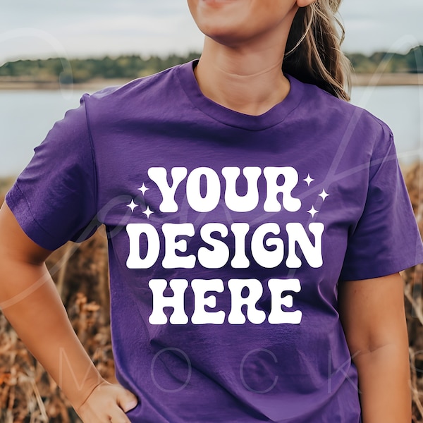 Bella Canvas 3001 Mockup in Team Purple, Realistic Team Purple T-shirt Mockup Bella Canvas 3001 Team Purple Tee Mockup Modern Team Purple