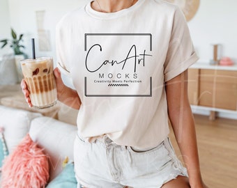 Gildan 5000 Natural T-Shirt Mockup, Neutral T-Shirt Mockup For Designers, Blank Natural T-Shirt Mockup Unisex Gildan Shirt Mockup Template