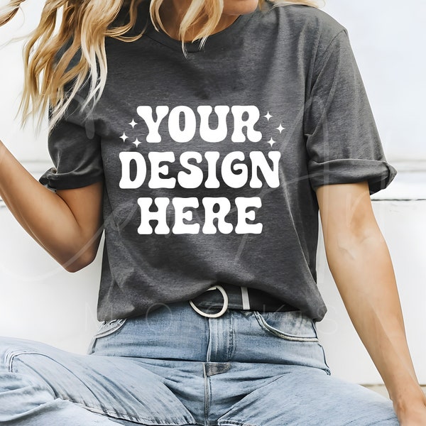 Dark Grey Heather Shirt Mockup, Bella Canvas Shirt Mockup, Mockup Dark Shirt, Canvas Grey Mock, Heather Bella Style, Bella Canvas Mockup