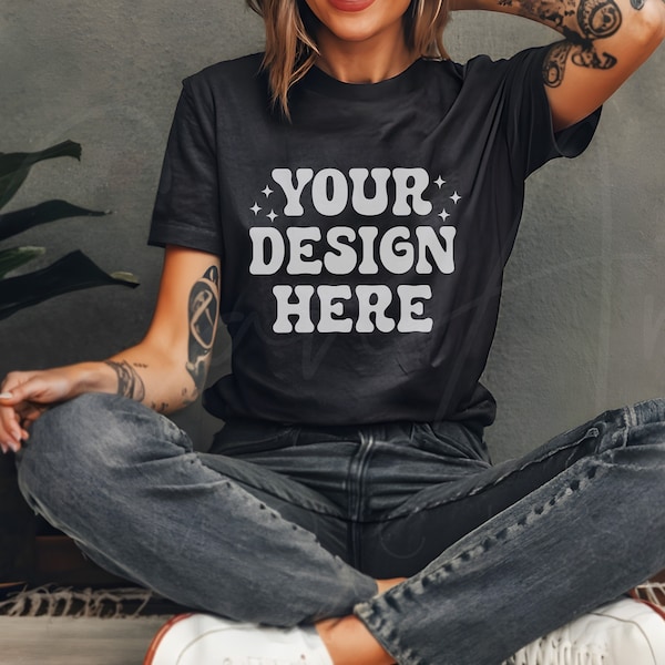 Bella Canvas 3001 Black T-Shirt Mockup, Black Tee Mockup, Realistic Black T-Shirt Mockup, Classic Black Tee Mockup, Apparel Mockup Download