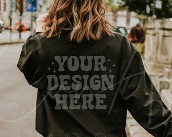 Back of Gildan 18000 Black Mockup, Street Style Mockup, Back View Sweatshirt Mockup, Crewneck Template, Street Fashion Mockup Black Crewneck