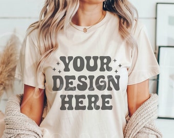 Soft Cream Shirt Mockup, Bella Canvas 3001 Mockup, BC Tee Showcase Mockup, 3001 Bella Cream Shirt Display Vorlage Lifestyle Mockup Download