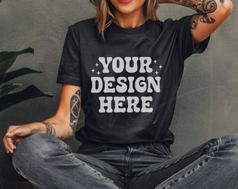 Bella Canvas 3001 Black T-Shirt Mockup, Black Tee Mockup, Realistic Black T-Shirt Mockup, Classic Black Tee Mockup, Apparel Mockup Download