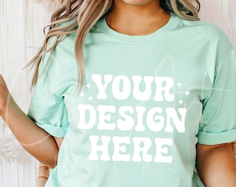 Bella Canvas Mint 3001 T-shirt Mockup, Customizable T-shirt Mockup in Mint Realistic Mint Green Tee Mockup Graphics Mockup Unisex 3001 Shirt