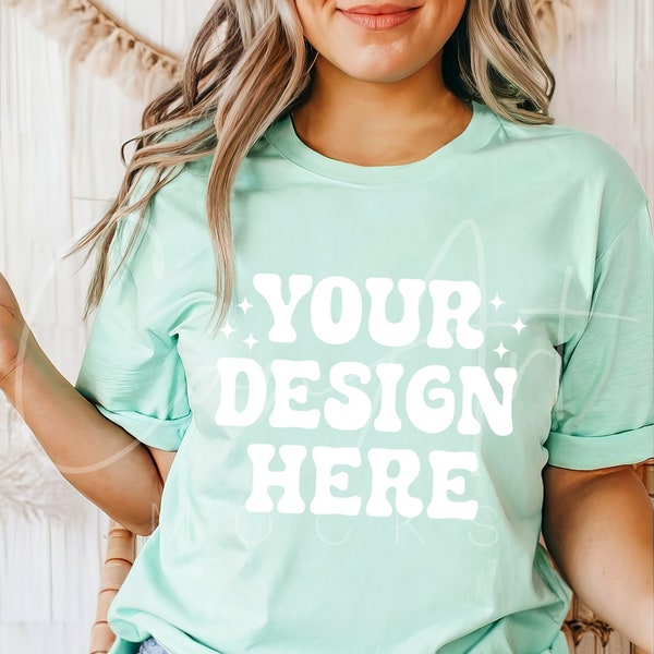 Bella Canvas Mint 3001 T-Shirt Mockup, anpassbares T-Shirt Mockup in Mint Realistisches Mintgrün T-Shirt Mockup Grafik Mockup Unisex 3001 Shirt