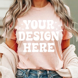 Bella Canvas Heather Peach Mockup, BC 3001 Frau Modell Mockup, 3001 Pfirsich T-Shirt Mockup, Shirt Vorlage, Tshirt Display Mockup, weiblich Mockup