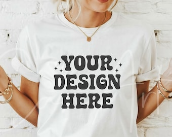 Gildan 5000 witte kleur T-shirtmodel, zwaar katoenen wit T-shirtmodel, Gildan 5000 model shirtmodel, realistisch Gildan 5000 T-shirtmodel