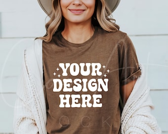 Bella Canvas 3001 Heather Brown Tshirt Mockup, BC 3001 Brown Tee Mockup Bella Canvas Brown Shirt Mock Heather Brown Bella Canvas 3001 Mock