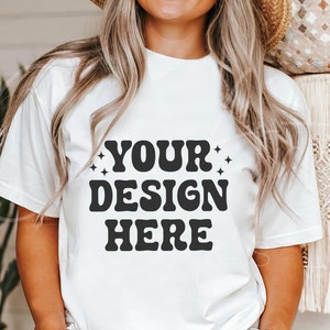 Bella Canvas White Mockup, Woman Model Mockup, Bella White Tee Mock, Female White Shirt Mock,  Boho Tshirt Model Mockup, BC 3001 Mockups