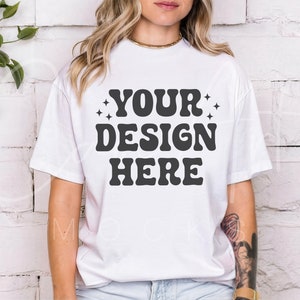 White T-Shirt Mockup, Gildan 64000 White Shirt Mockup, Womens Shirt Mockup, White Tee Mockup, Casual Wear White T-Shirt Mockup, Boho Mockup