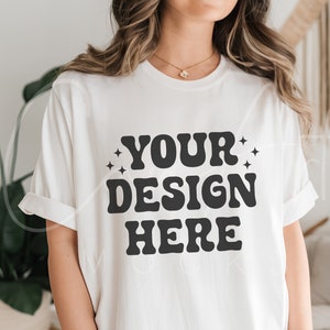 Gildan 64000 Mockup de camiseta branca, camiseta branca Gildan 64000 Style Mockup Minimalista White T-Shirt Mockup Gildan 64000 Mock de alta qualidade