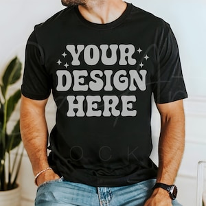 Black Bella Canvas 3001 Mockup for Men High-Quality Male Shirt Mockup Customizable Black T-Shirt Mockup Realistic Male Model T-Shirt Mockup