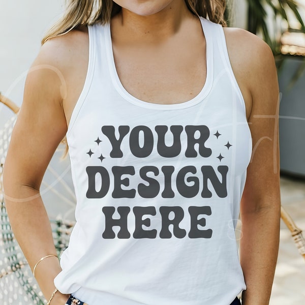 White Tank Top Mockup, Next Level 1533 Mockup, White Sleeveless Shirt Mockup, White Tank Mockup Product Showcase, Print-On-Demand Mockup