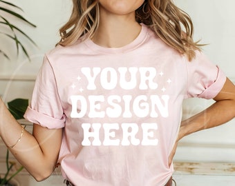 Bella Canvas 3001 Soft Pink Tshirt Mockup, BC 3001 Soft Pink T-Shirt Mockup Bella Canvas Soft Pink Shirt Mock Soft Pink Bella Canvas 3001 Mock