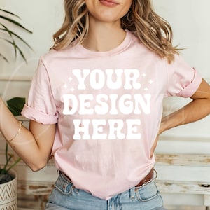Bella Canvas 3001 Mockup di maglietta rosa tenue, BC 3001 Mockup di maglietta rosa tenue Bella Canvas Mock di camicia rosa tenue Mock Rosa tenue Bella Canvas 3001 Mock