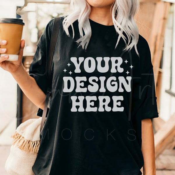 Comfort Colors C1717 Black Tee Mockup Black T-Shirt C1717 Template Black Tee Shirt Realistic Display High-Resolution Mockup for Logos