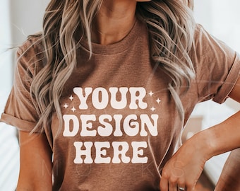 Heather Brown Bella Canvas Tee Mockup, Brown Shirt Mockup, BC 3001 T-Shirt Mockup Casual Brown Tee Mockup Realistic Bella Canvas Mockup