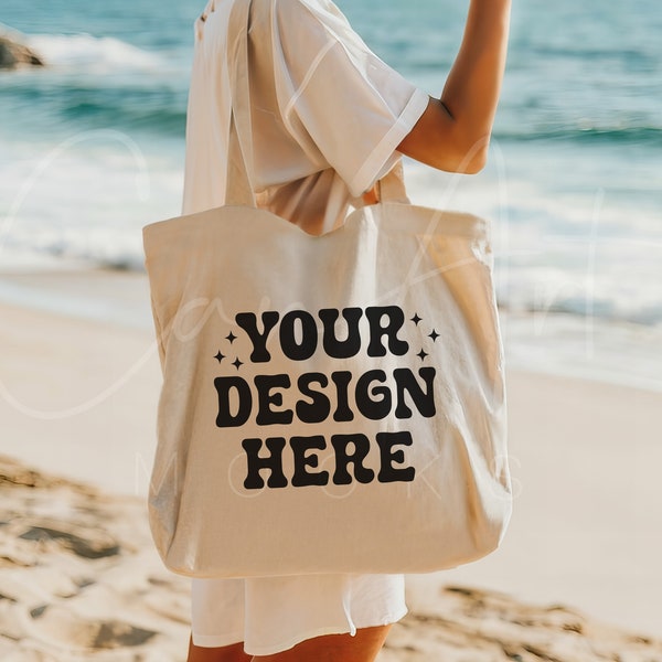 Tote Bag Mockup, Canvas Tote Bag Mockup, Summer Beach Boho Woman - Female Mockup, Beach Bag Mockup, Tote Bag Mock, Boho Tote Bag Designers