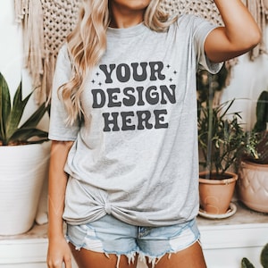 Bella Canvas 3001 Mockup, Athletic Heather 3001 Mockup, Bella Grey Shirt, Canvas Grey T-Shirt Mock, 3001 Shirt Display Heather Bella Mock