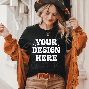 Black Halloween T-Shirt Mockup, Gildan 5000 Black Mockup, Blank Realistic Mockup Template for Fall, Autumn, High Resolution Mockup Download