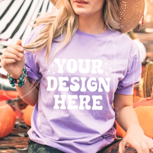 Halloween Mockup, Comfort Colors Violet C1717 Mockup, Fall Autumn Mockup Blank Purple T-Shirt Template Digital File Woman Model High Quality