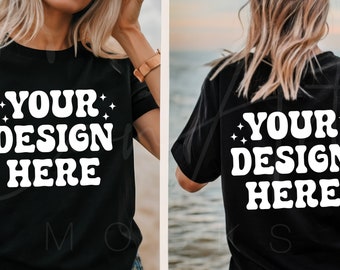 Bella Canvas 3001 Front and Back Mockup, Bella Canvas Black T-Shirt Mockup, Front and Back Tee Shirt Mockup, Front & Back T-Shirt Mock