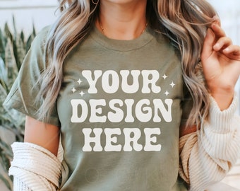 Bella Canvas Heather Olive Shirt Mockup Hochwertiges Heather Olive Shirt Mockup Anpassbares Bella Canvas Mockup Realistisches Heather Olive T-Shirt