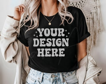 Bella Canvas 3001 Black Shirt Mockup, Black Tee Model Mockup, 3001 Tee Template, Realistic Black Shirt Mockup, Apparel Mockup, Unisex Mockup