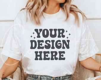 Comfort Colors C1717 White Shirt Mockup, Realistic Comfort Colors White Tee Mockup Blank White Shirt Template Mockup C1717 Print-On-Demand