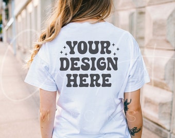 White T-Shirt Back Mockup, White Tee Backside Mockup, Blank White Shirt Back Mockup, Bella Canvas 3001 White High-Resolution Back Tee Mockup