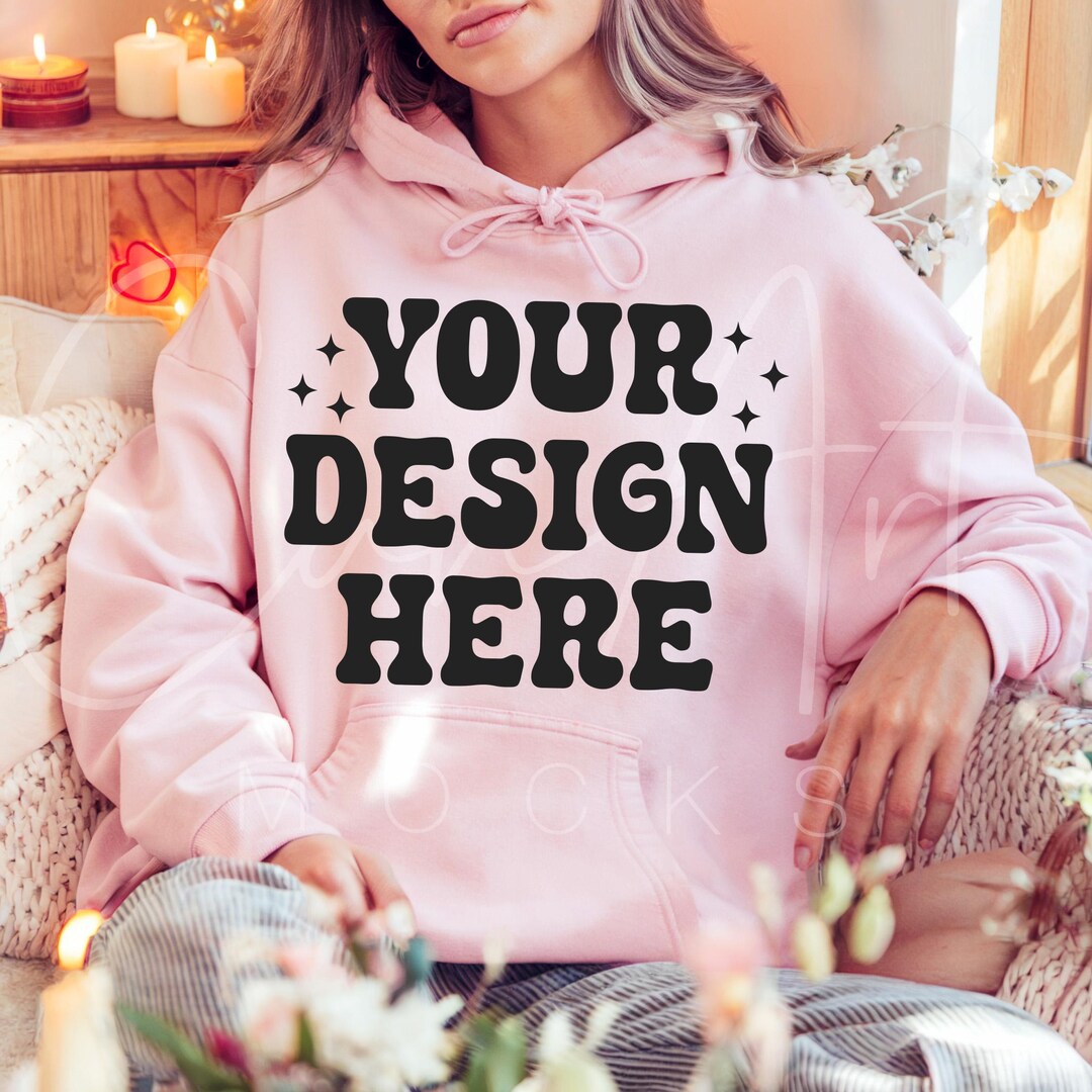 Gildan 18500 Light Pink Mockup, Valentine's Day Hoodie Sweatshirt ...