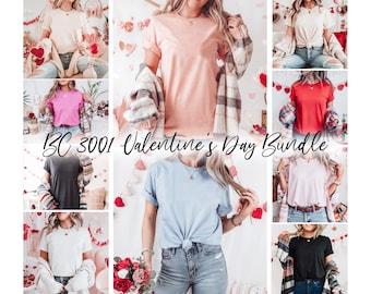 Bella Canvas 3001 Mockup Bundle, Valentinstag T-Shirt Mockup Bundle, BC 3001 Bundle für Print On Demand Bekleidung Kleidung Digitaler Download