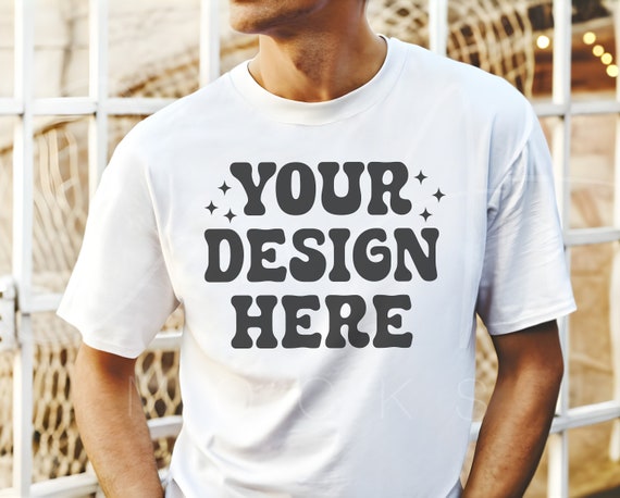 Male Model Mockup, Bella Canvas 3001 White T-Shirt Men Mockup, White Tee Mockup, High-Quality Shirt Mockup, Simple White T-Shirt Mockup,