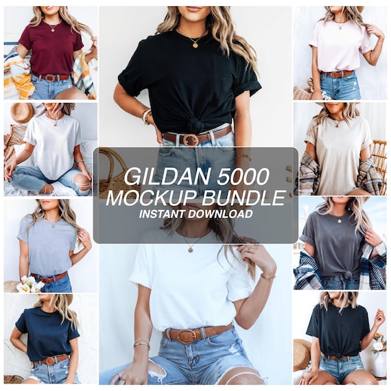 Gildan 5000 Mockup Bundle, Gildan Tee Shirt Mockup Bundle Print On Demand, Apparel Mockup Bundle G500 Mockup Bundle Instant Download